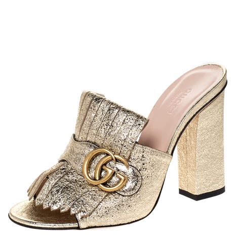 gucci gold fringed mules|Gucci mules for sale.